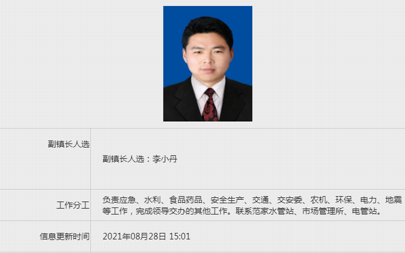 大荔县范家镇人民政府政府信息公开领导之窗,副镇长李小丹工作分工栏.png 大荔县范家镇人民政府政府信息公开领导之窗,副镇长李小丹工作分工栏.png