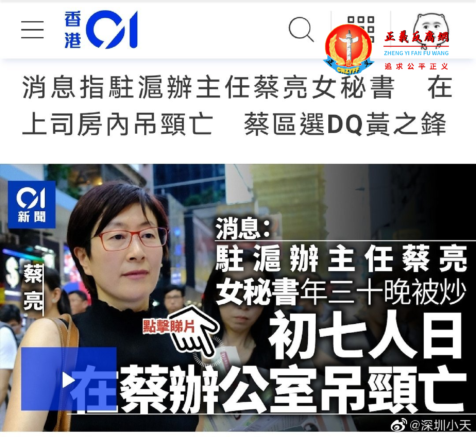 香港驻上海经济贸易办事处主任蔡亮。（图片来源：香港01网站截图）.png