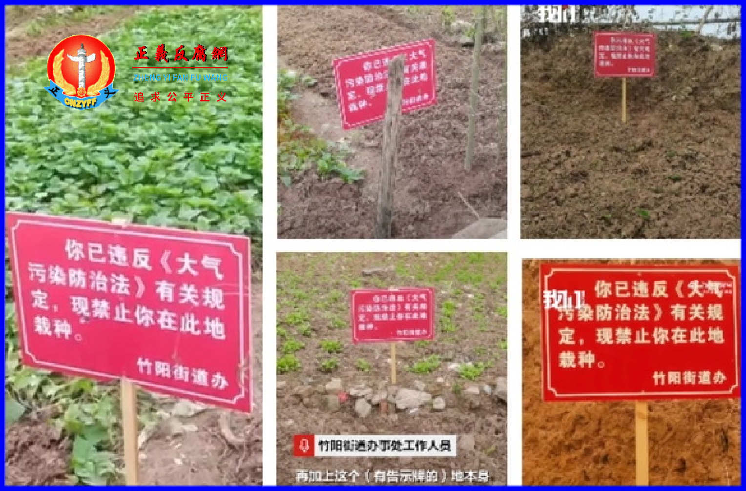 2024年10月17日,四川达州大竹县一菜地被竹阳街道办插了多个标志牌,上写:你已违反《大气污染防治法》,禁止在此地栽种。.png 2024年10月17日,四川达州大竹县一菜地被竹阳街道办插了多个标志牌,上写:你已违反《大气污染防治法》,禁止在此地栽种。.png